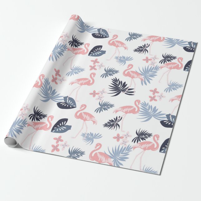 Flamingo, monstera  rosa dammiga blå Wr Presentpapper (Utrullad)