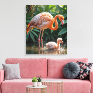 Flamingo Mor med Chick Canvastryck