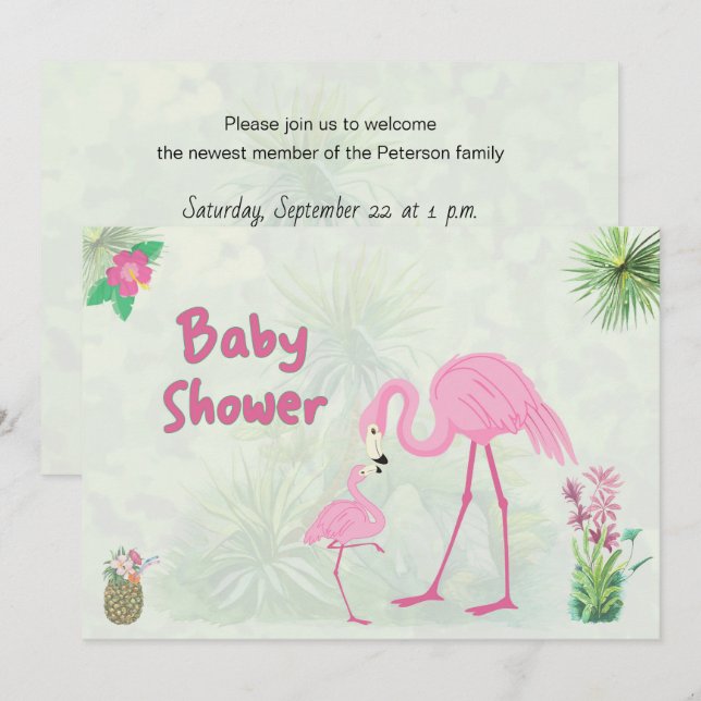 Flamingo Mor och avkomma Baby Shower Inbjudningar (Fram/baksida)
