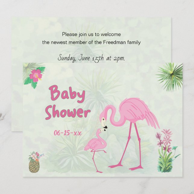 Flamingo Mor och avkomma Baby Shower Inbjudningar (Fram/baksida)