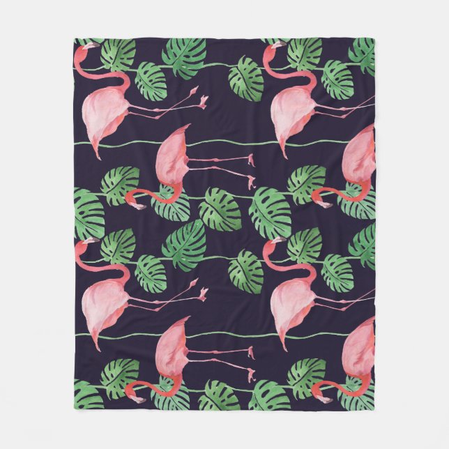 Flamingo Mörk: Small Watercolor Mönster. Fleecefilt (Framsidan)