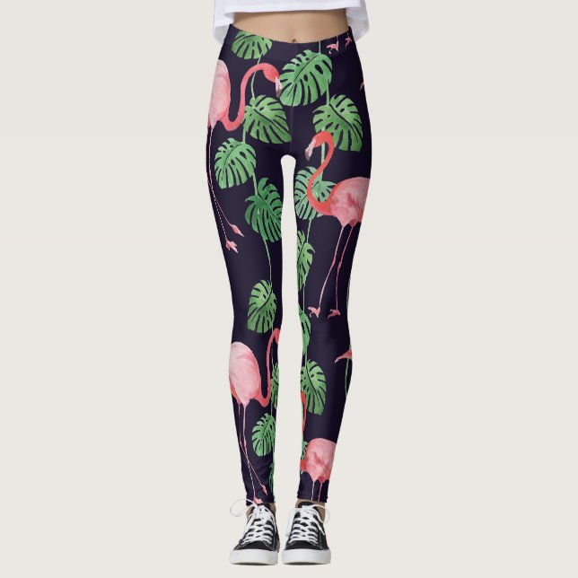 Flamingo Mörk: Small Watercolor Mönster. Leggings (Framsida)