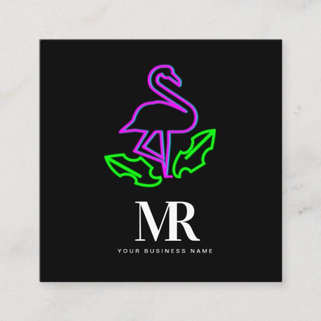 Flamingo Neon Lighting Business Märkning Fyrkantigt Visitkort (Framsida)