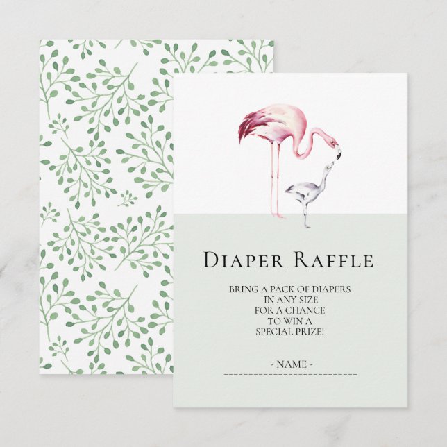 Flamingo Neutralt Baby Shower Diaper Raffle Biljet Inbjudningar (Fram/baksida)