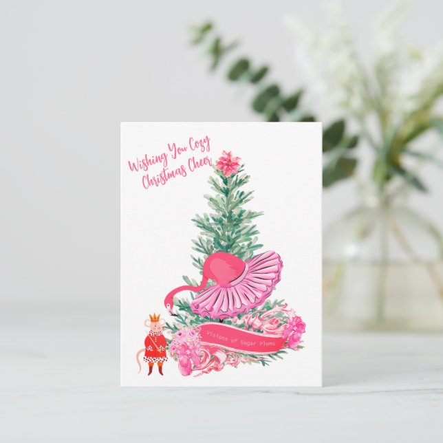 Flamingo nötknäppare balett anpassad jul vykort (Stående Fram)