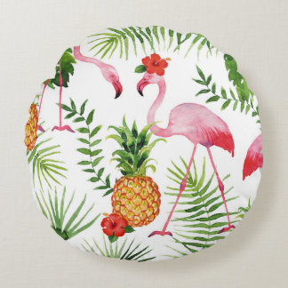 Flamingo och ananas rund kudde