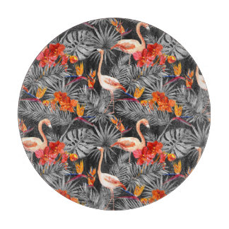 Flamingo och blommor, monokrom mönster.