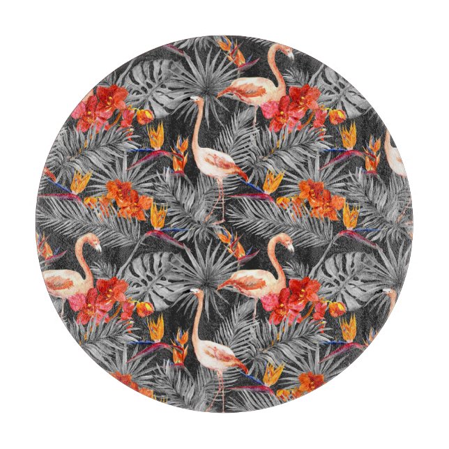 Flamingo och blommor, monokrom mönster. (Framsidan)