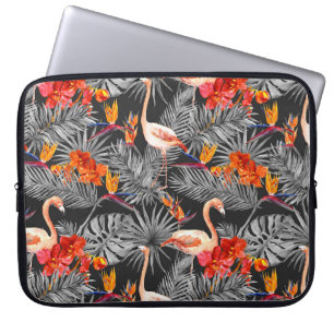Flamingo och blommor, monokrom mönster. laptop fodral