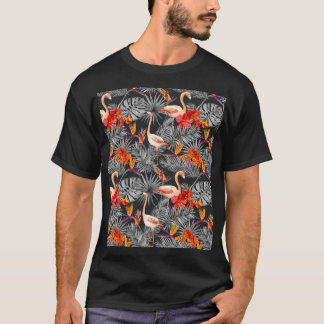 Flamingo och blommor, monokrom mönster. t shirt