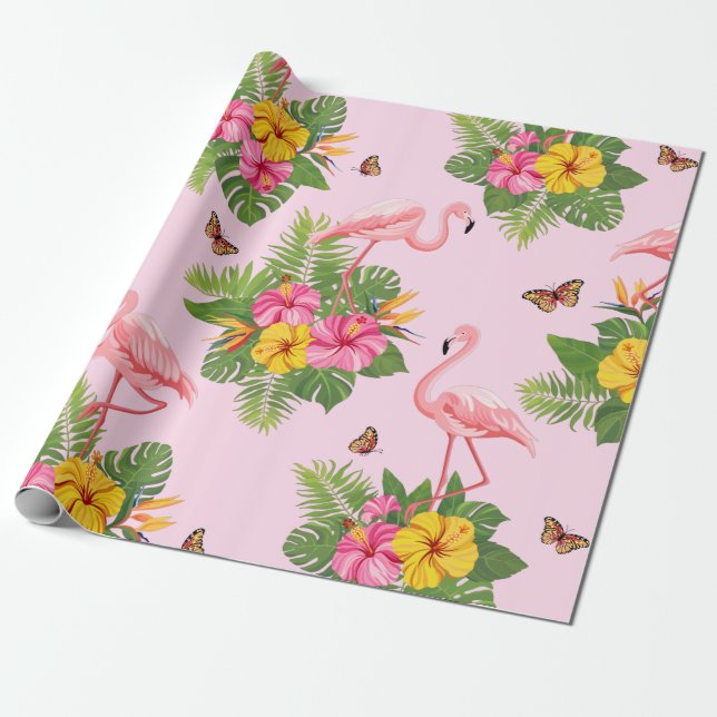 Flamingo och Butterflies 1 Presentpapper (Utrullad)