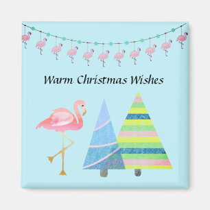 Flamingo och Colorful Träd Warm jul Önskemål Magnet