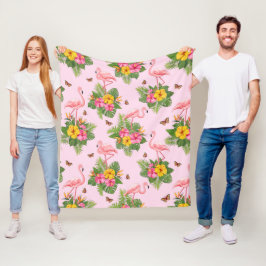 Flamingo och fjärilar 1 fleecefilt