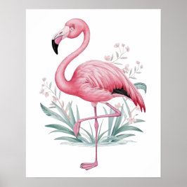Flamingo och Flowers Poster