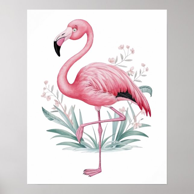 Flamingo och Flowers Poster (Framsidan)