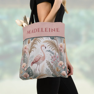 Flamingo och Foliage in Dusty Rosa and Sage Tygkasse
