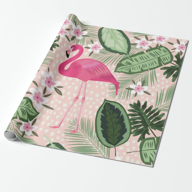 Flamingo och handflatan träd illustrerar mönster u presentpapper (Utrullad)