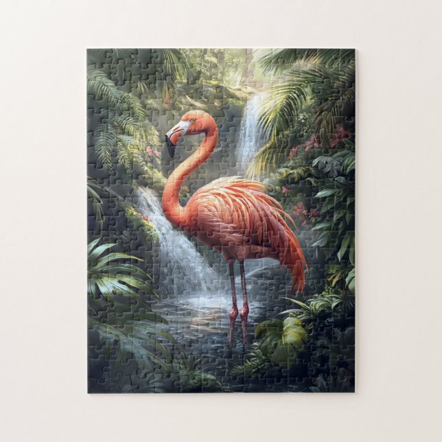 Flamingo och Jungle Waterfall Pussel (Vertikal)