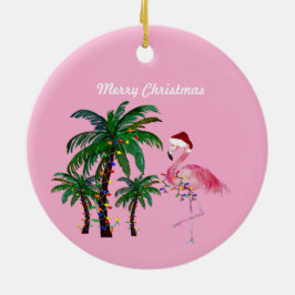 Flamingo och palmer julgransprydnad keramik