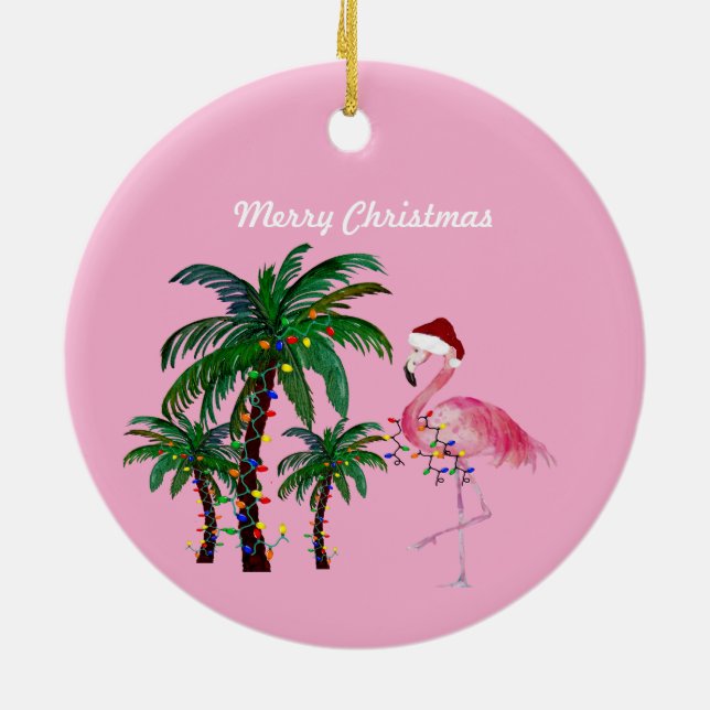 Flamingo och palmer julgransprydnad keramik (Baksidan)