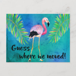 Flamingo och palmlöv Byter adress Meddelande Vykort