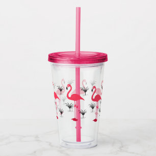 Flamingo och palmträd take away mugg