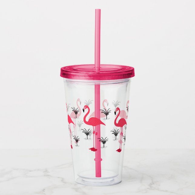 Flamingo och palmträd take away mugg (Framsida)