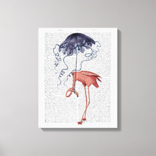 Flamingo och parasol canvastryck