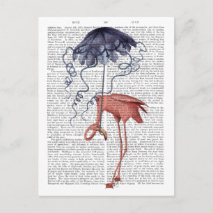 Flamingo och parasol vykort