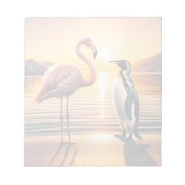 Flamingo och Penguin Sunset Encounter Anteckningsblock