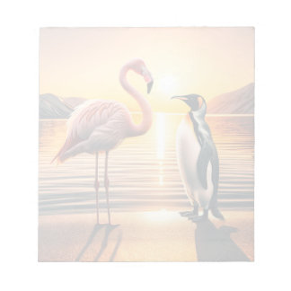 Flamingo och Penguin Sunset Encounter Anteckningsblock