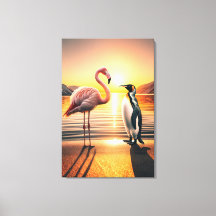 Flamingo och Penguin Sunset Encounter