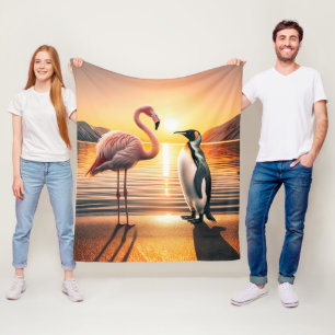 Flamingo och Penguin Sunset Encounter Fleecefilt