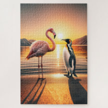 Flamingo och Penguin Sunset Encounter