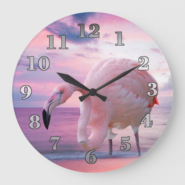 Flamingo och rosahimmel stor klocka (Framsida)