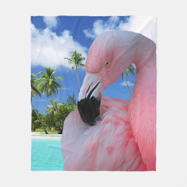 Flamingo och strand fleecefilt (Framsidan)