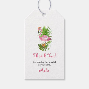 Flamingo och tropisk löv Tack Presentetikett