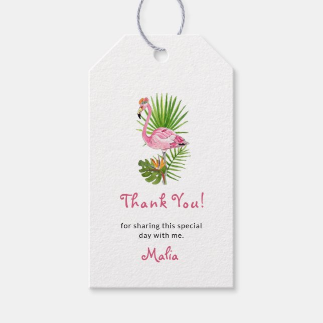 Flamingo och tropisk löv Tack Presentetikett (Framsidan)