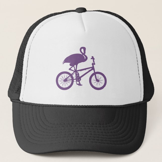 Flamingo on Bicycle Silhouette Truckerkeps (Framsida)