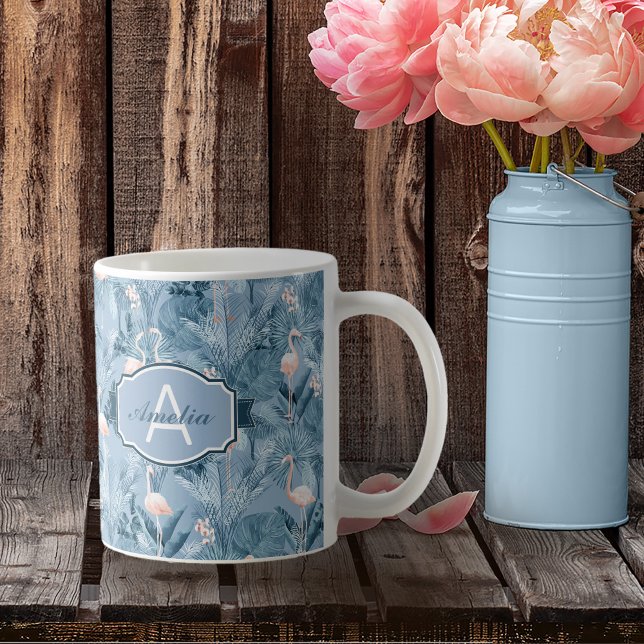 Flamingo Orchid Tropical Mönster Blue ID868 Kaffemugg (Skapare uppladdad)