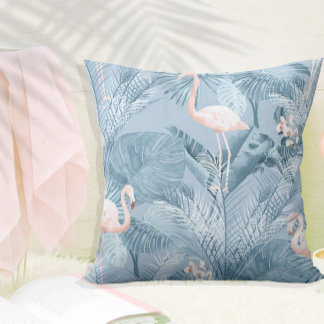 Flamingo Orchid Tropical Mönster Blue ID868 Kudde