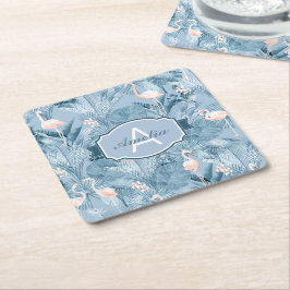 Flamingo Orchid Tropical Mönster Blue ID868 Underlägg Papper Kvadrat