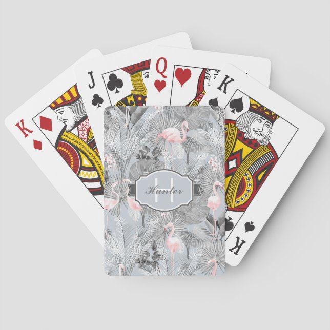 Flamingo Orchid Tropical Mönster Grått ID868 Casinokort (Baksidan)