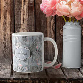 Flamingo Orchid Tropical Mönster Grått ID868 Kaffemugg