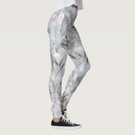 Flamingo Orchid Tropical Mönster Grått ID868 Leggings