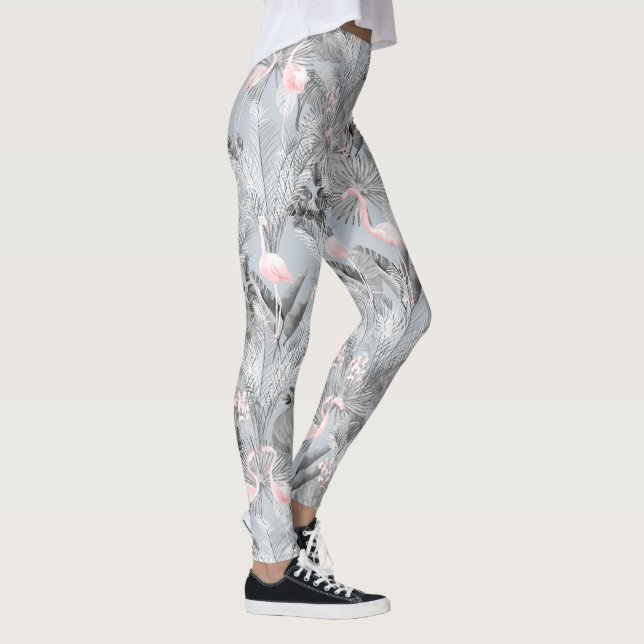 Flamingo Orchid Tropical Mönster Grått ID868 Leggings (Höger)