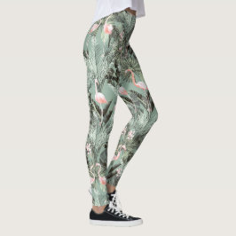 Flamingo Orchid Tropical Mönster Sage ID868 Leggings
