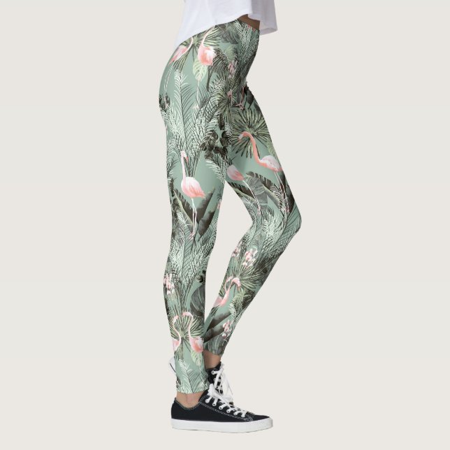 Flamingo Orchid Tropical Mönster Sage ID868 Leggings (Höger)