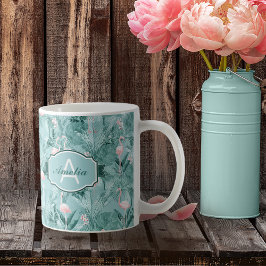 Flamingo Orchid Tropical Mönster Teal ID868 Kaffemugg
