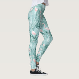 Flamingo Orchid Tropical Mönster Teal ID868 Leggings